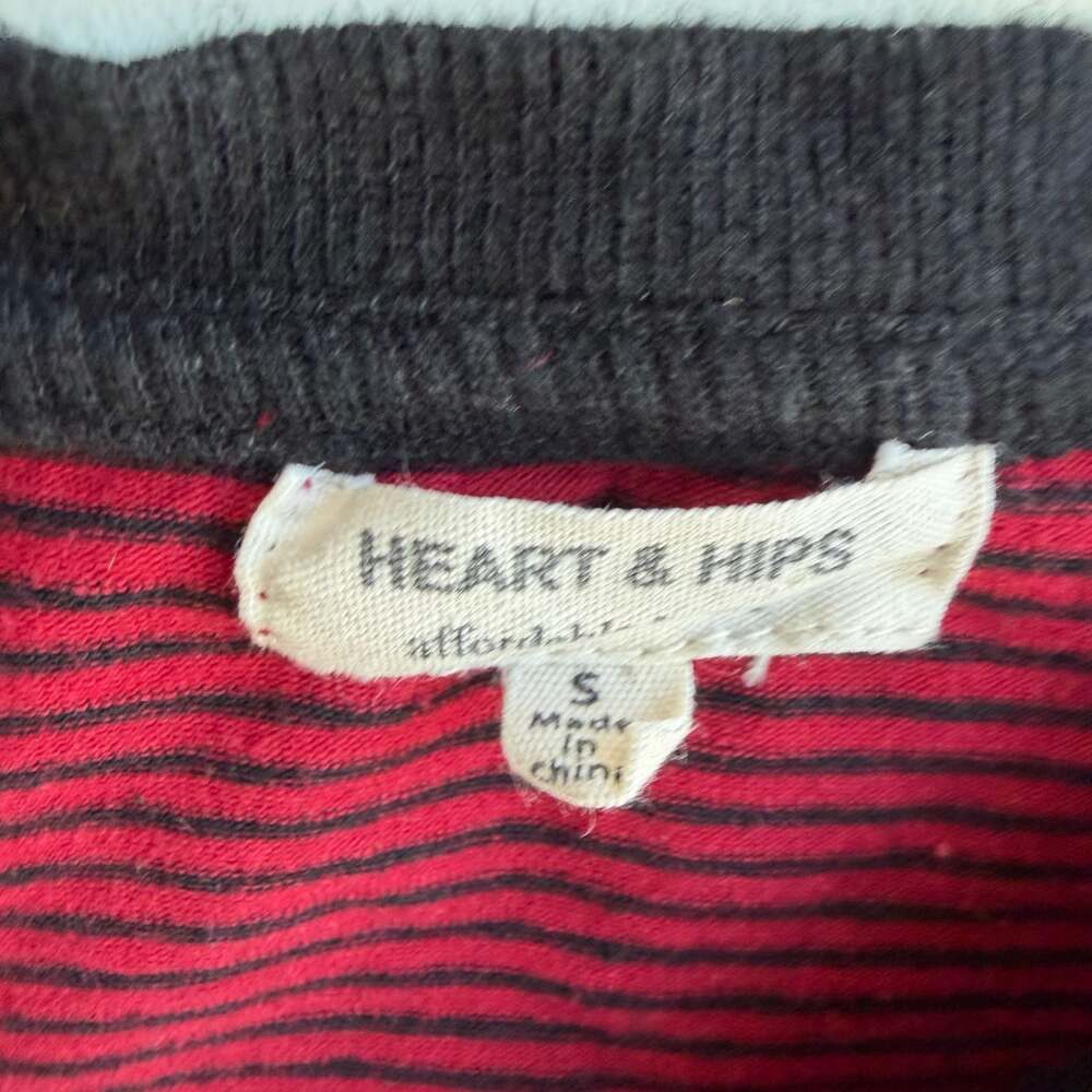 Heart & Hips Red and Black Striped Ribbed Long Sleeve Crop Top - Picture 3 of 3